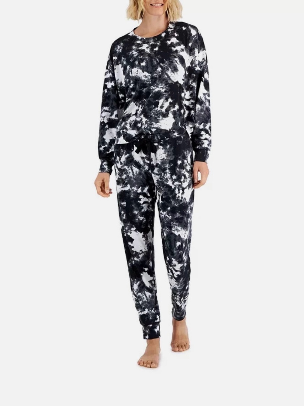Jenni Women's White Dynamic Tie Dye Long Sleeved Pajama Set Size Large